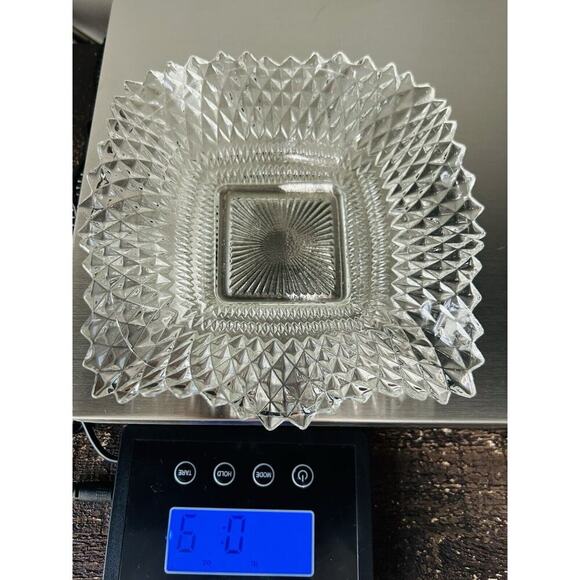 Indiana Glass Clear Depression Glass Square Ruffled Diamond Point 7" Dish Vintag - Picture 8 of 15